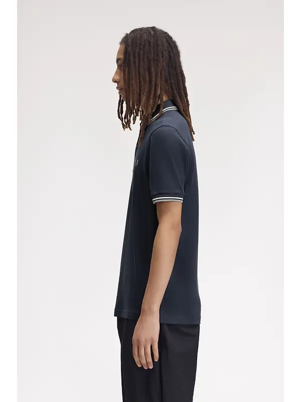 Fred Perry Men's M3600 Twin Tipped Shirt - Dark Airforce / Ecru / Seagrass Image 3