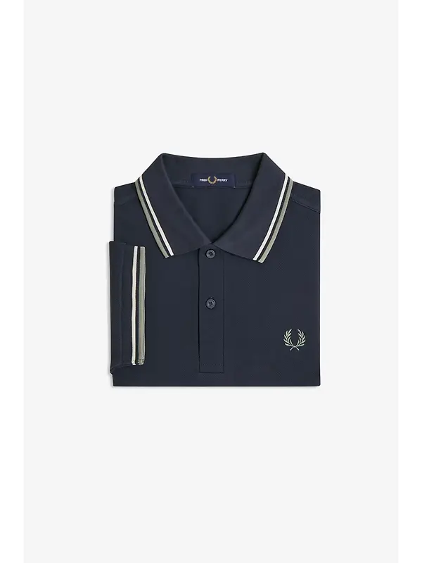 Fred Perry Men's M3600 Twin Tipped Shirt - Dark Airforce / Ecru / Seagrass Image 7