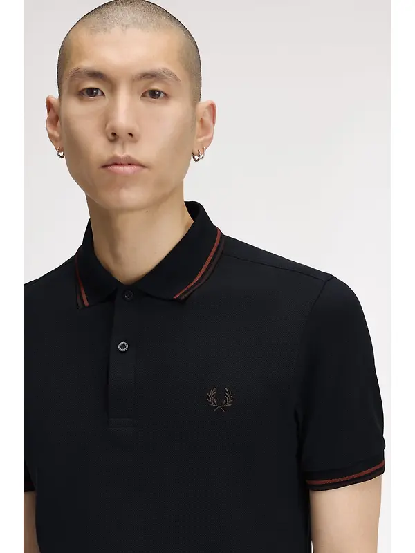 Fred Perry Men's M3600 Twin Tipped Shirt - Navy / Brandy / Rich Brown Image 6