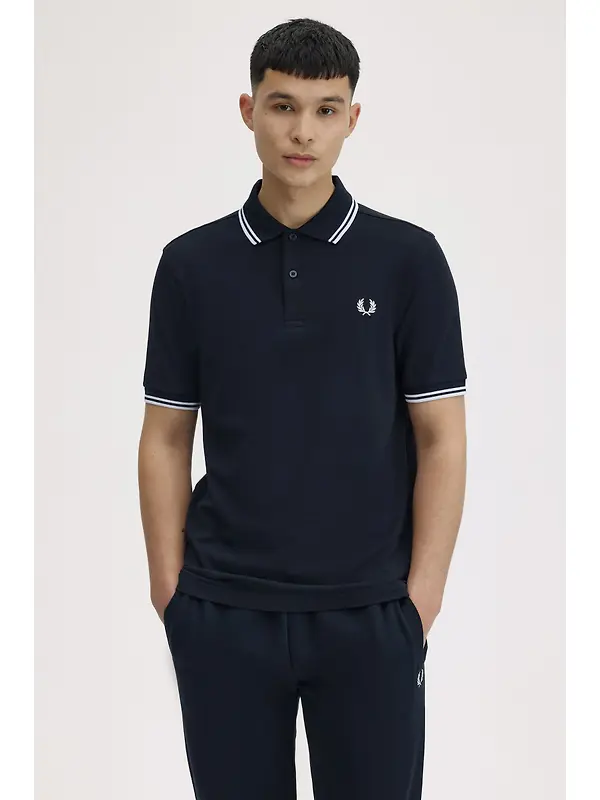 Fred Perry Men's M3600 Twin Tipped Shirt - Navy / White Image 5