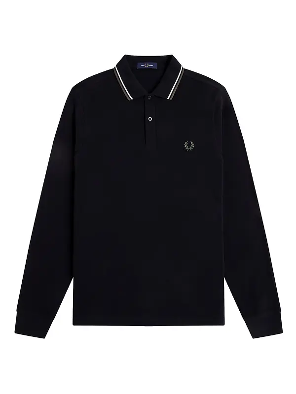 Fred Perry Men's M3636 LS Twin Tipped Shirt - Black / Ecru / Laurel Wreath Green Image 1