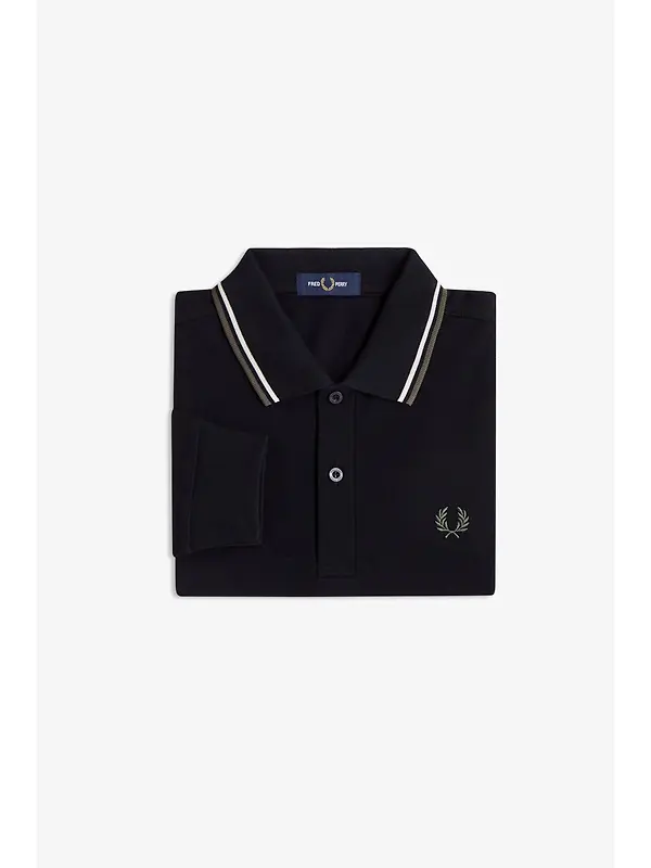 Fred Perry Men's M3636 LS Twin Tipped Shirt - Black / Ecru / Laurel Wreath Green Image 7