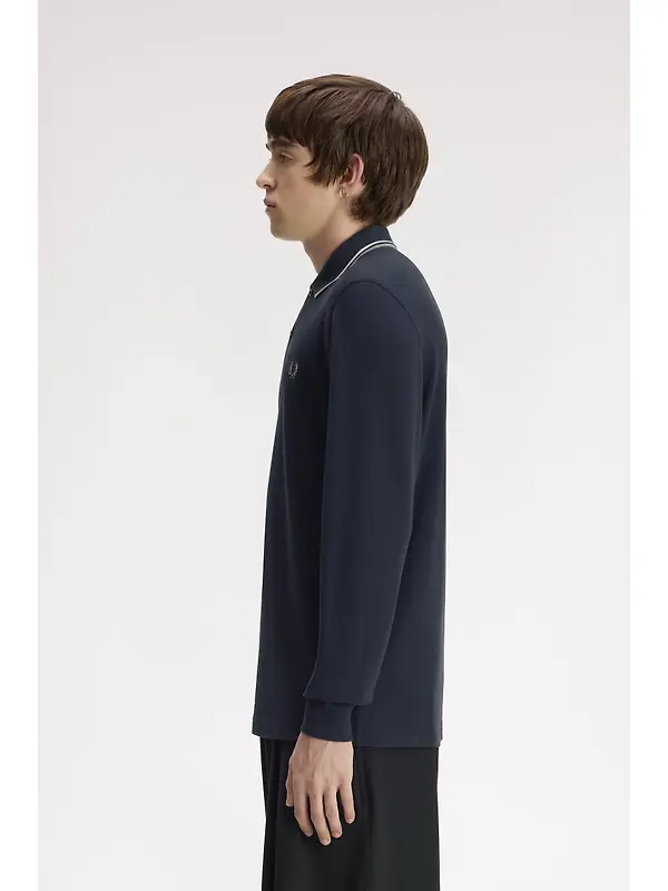 Fred Perry Men's M3636 LS Twin Tipped Shirt - Dark Airforce / Ecru / Seagrass Image 3
