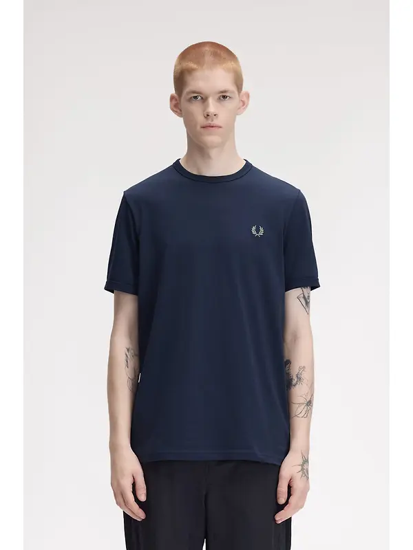 Fred Perry Men's Ringer T-Shirt - Dark Airforce Image 2