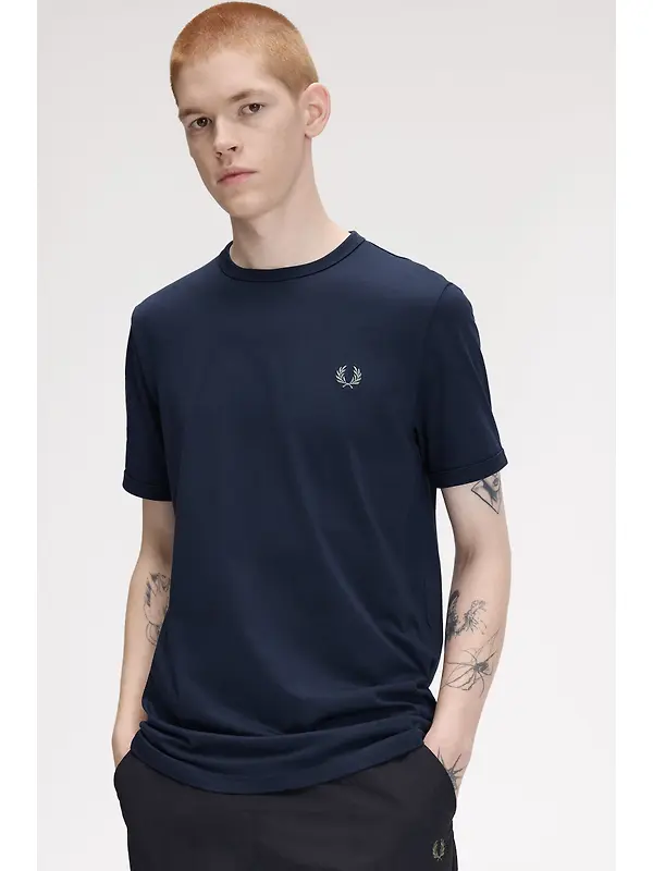 Fred Perry Men's Ringer T-Shirt - Dark Airforce Image 4