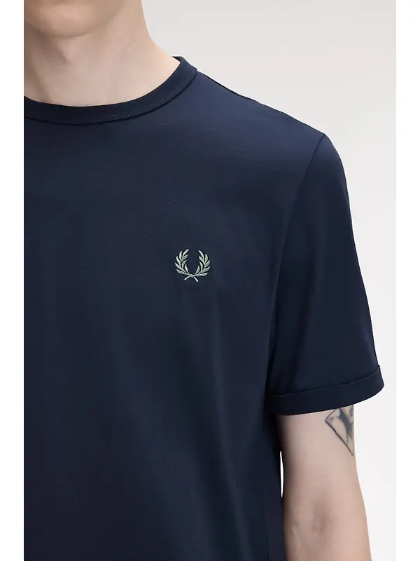 Fred Perry Men's Ringer T-Shirt - Dark Airforce Image 5