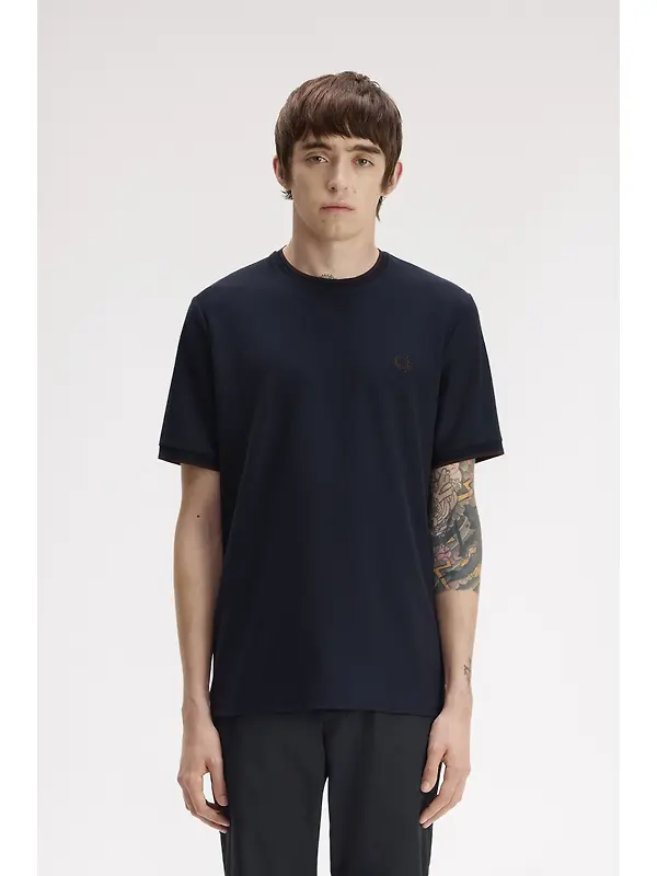 Fred Perry Men's Trim Detail Crepe Pique T-Shirt - Navy Image 2