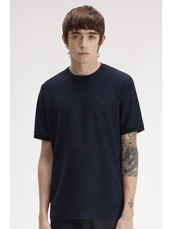 Fred Perry Men's Trim Detail Crepe Pique T-Shirt - Navy Image 4
