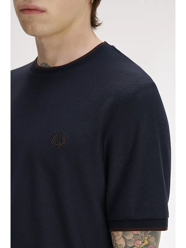 Fred Perry Men's Trim Detail Crepe Pique T-Shirt - Navy Image 5