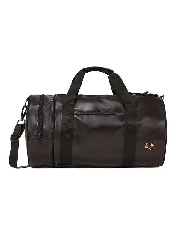 Fred Perry Tonal Classic Barrel Bag - Black / Gold Image 1