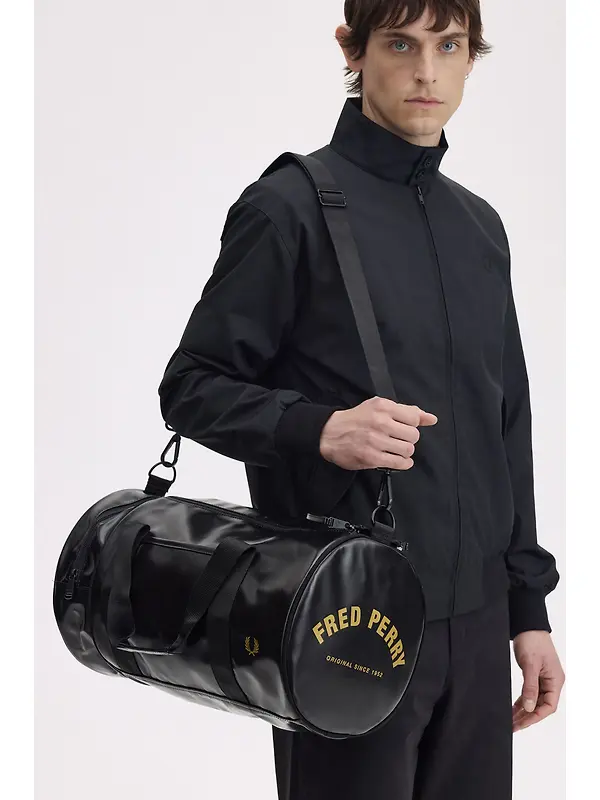 Fred Perry Tonal Classic Barrel Bag - Black / Gold Image 2