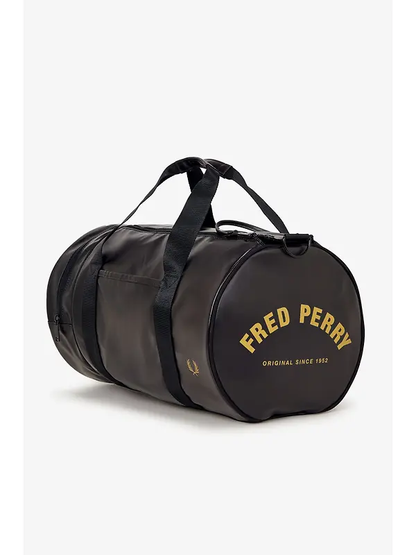 Fred Perry Tonal Classic Barrel Bag - Black / Gold Image 5