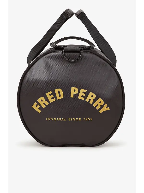 Fred Perry Tonal Classic Barrel Bag - Black / Gold Image 6