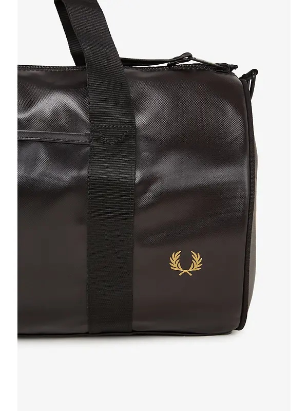 Fred Perry Tonal Classic Barrel Bag - Black / Gold Image 8