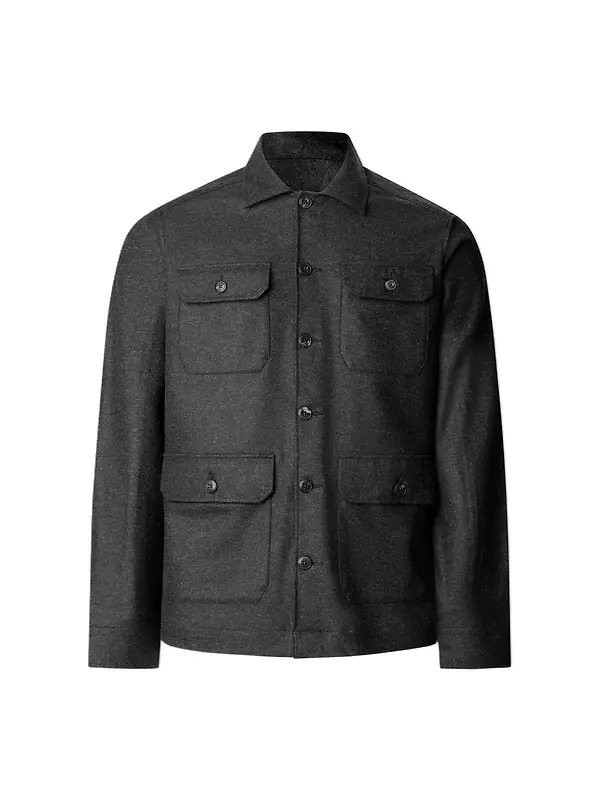Hackett Men's Stretch Cashmere 4 Pocket Overshirt - Charcoal Grey Image 1