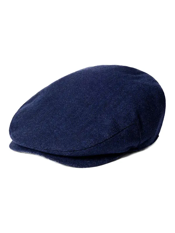 Hackett Men's Wool Blend Herringbone Flat Cap - Navy Image 1