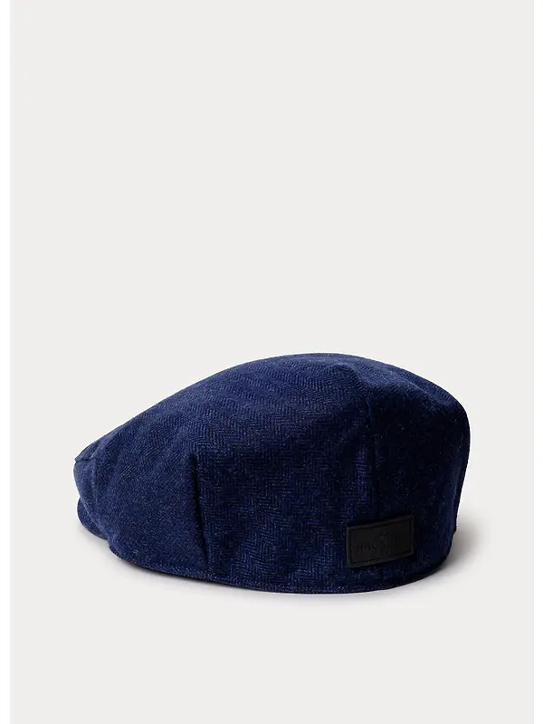 Hackett Men's Wool Blend Herringbone Flat Cap - Navy Image 2