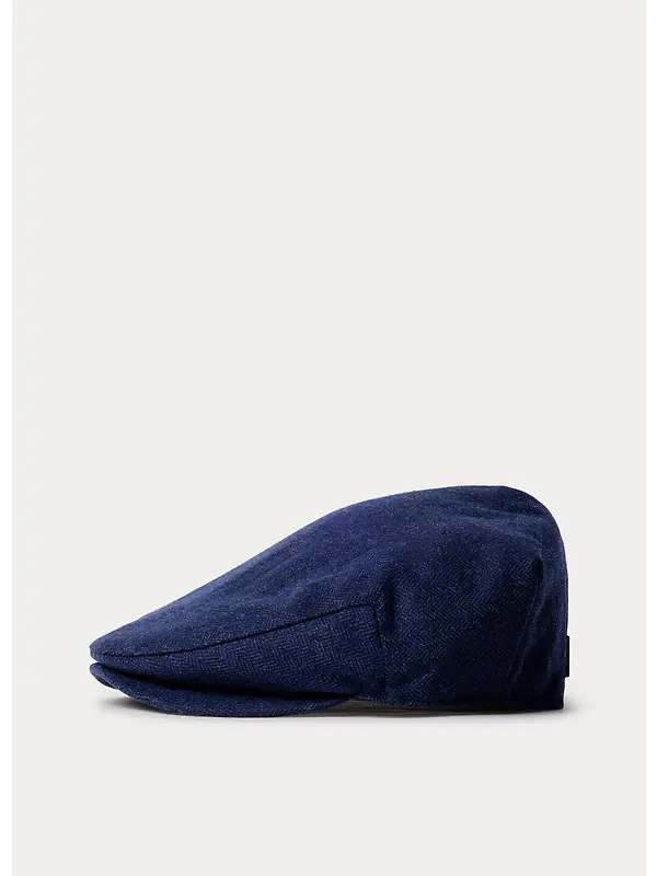 Hackett Men's Wool Blend Herringbone Flat Cap - Navy Image 3