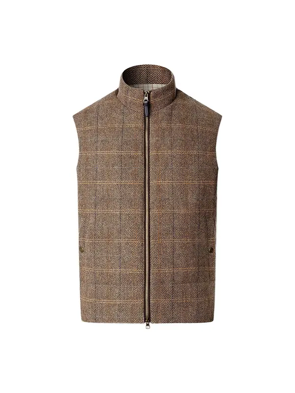 Hackett Men's Wool Blend Tattersall Padded Gilet - Tetley Beige Image 1
