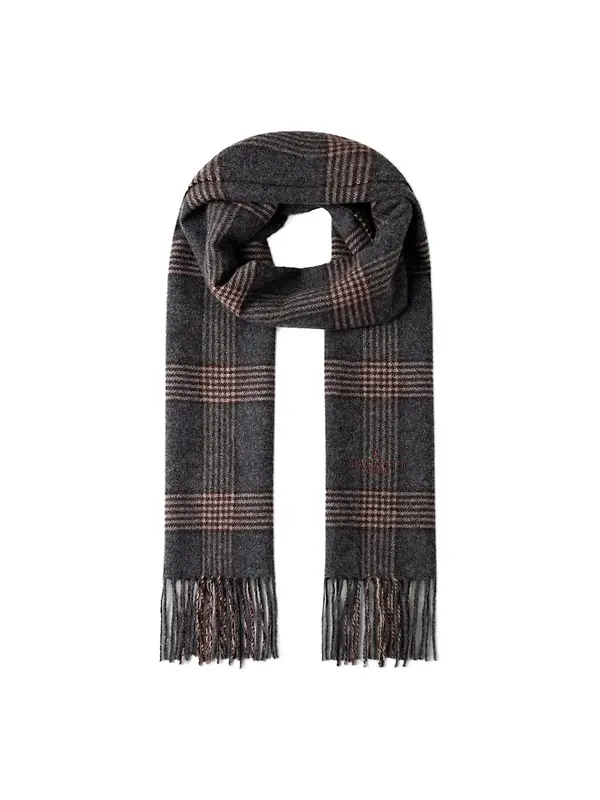 Hackett Men's Wool-Cashmere Branded Plaid Scarf - College Grey Image 1