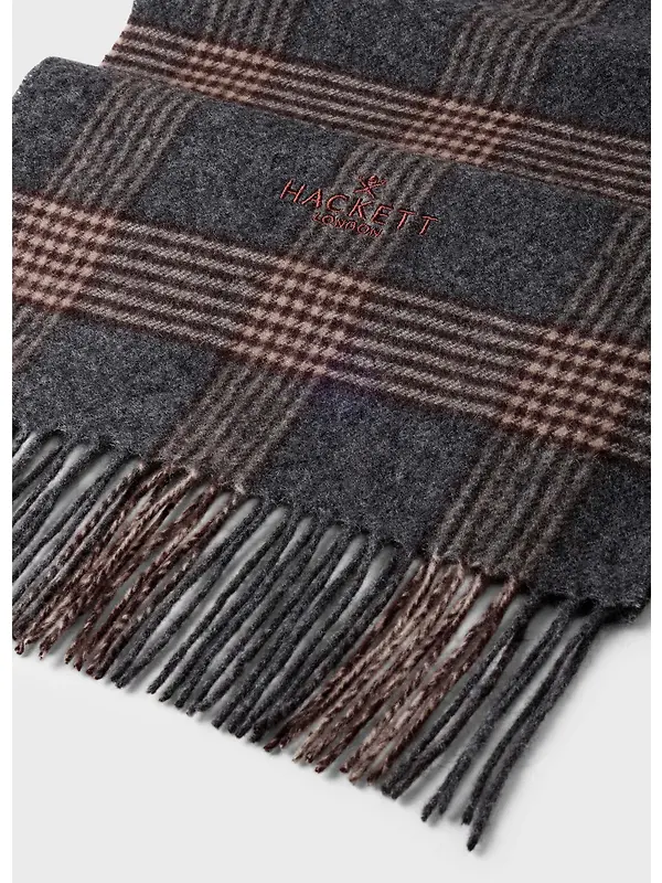 Hackett Men's Wool-Cashmere Branded Plaid Scarf - College Grey Image 3