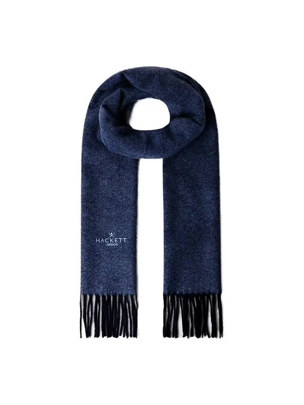 Hackett Men's Wool-Cashmere Twill Scarf - Made In Italy - Navy Image 1
