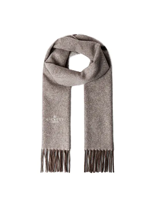 Hackett Men's Wool-Cashmere Twill Scarf - Made In Italy - Taupe Beige Image 1