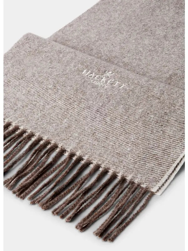 Hackett Men's Wool-Cashmere Twill Scarf - Made In Italy - Taupe Beige Image 3