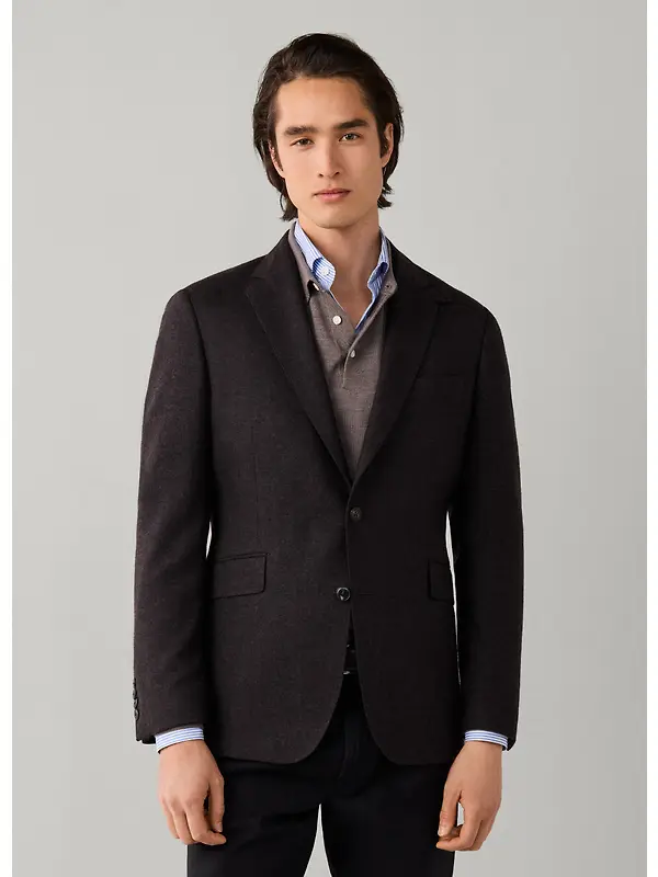 Hackett Men's Wool Blend Herringbone Blazer - Ebony Brown Image 2