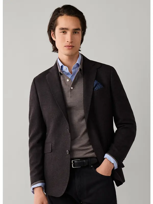 Hackett Men's Wool Blend Herringbone Blazer - Ebony Brown Image 5