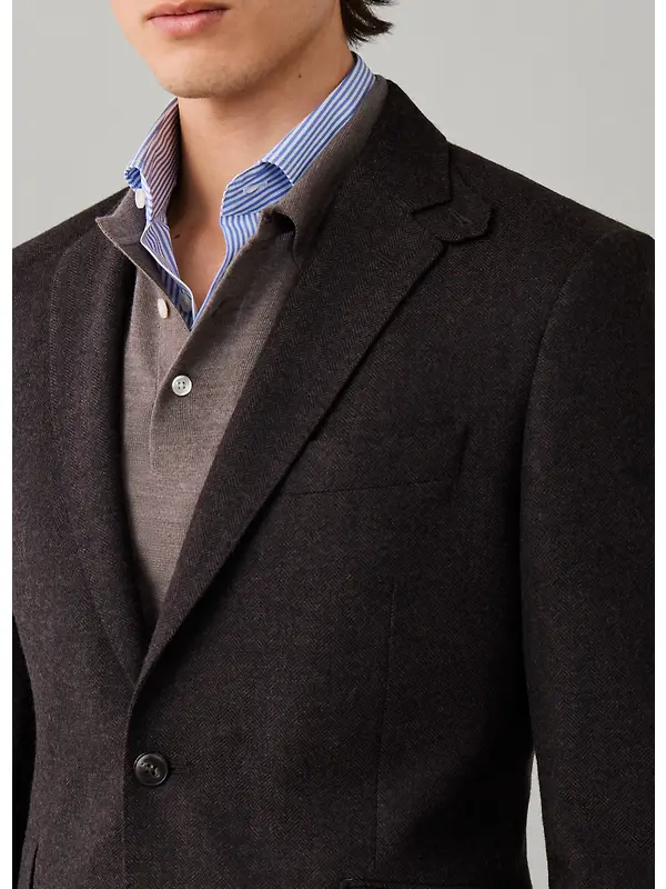 Hackett Men's Wool Blend Herringbone Blazer - Ebony Brown Image 7