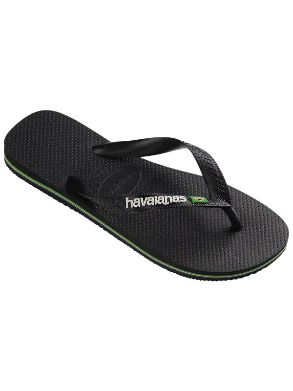 Havaianas Unisex Brasil Logo Flip Flops - Black/Black Image 2