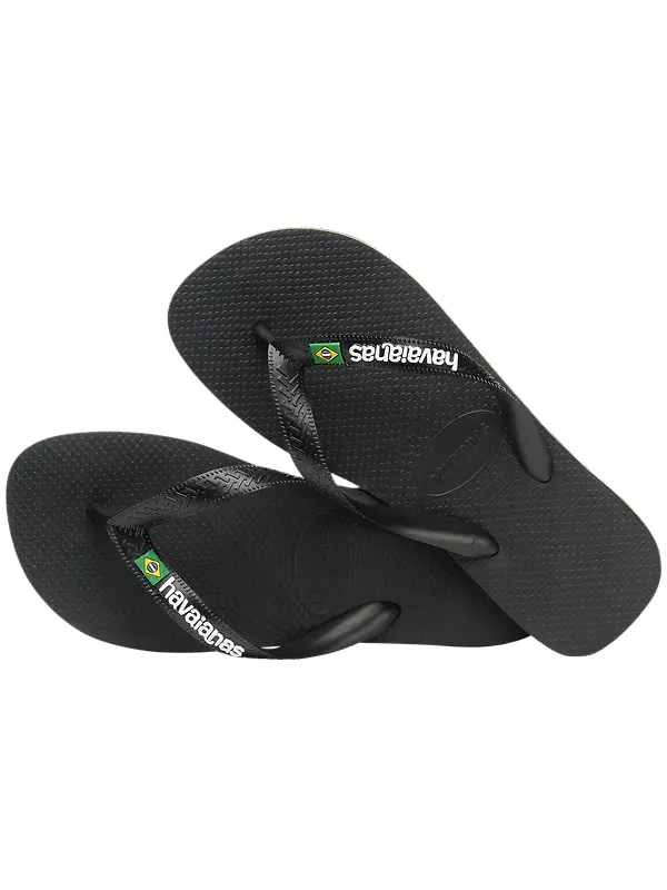 Havaianas Unisex Brasil Logo Flip Flops - Black/Black Image 4