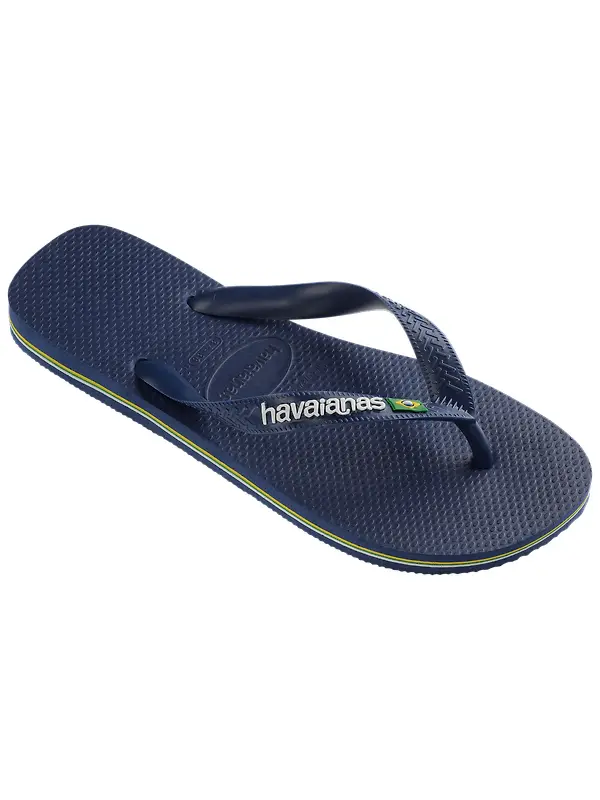 Havaianas Unisex Brasil Logo Flip Flops - Navy Blue Image 2