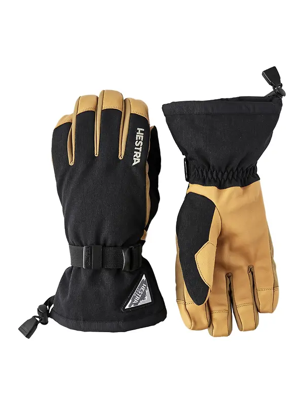 Hestra Powder Gauntlet 5 Finger Gloves - Black/Natural Brown Image 1