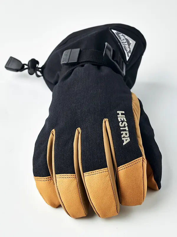 Hestra Powder Gauntlet 5 Finger Gloves - Black/Natural Brown Image 3