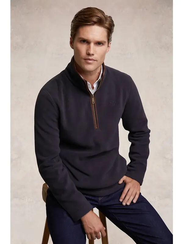 Holland Cooper Men's Country Fleece Quarter Zip - Ink Navy Image 3