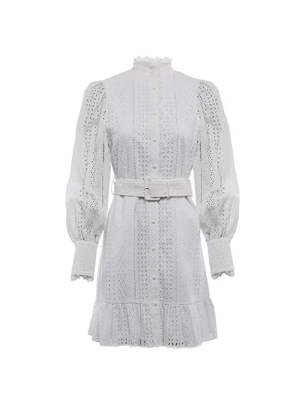 Holland Cooper Women's Collarless Broderie Mini Dress - White Image 1