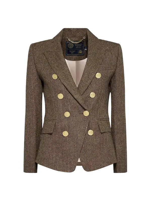 Holland Cooper Women's Knightsbridge Blazer - Large Scale Brown Herringbone Image 1