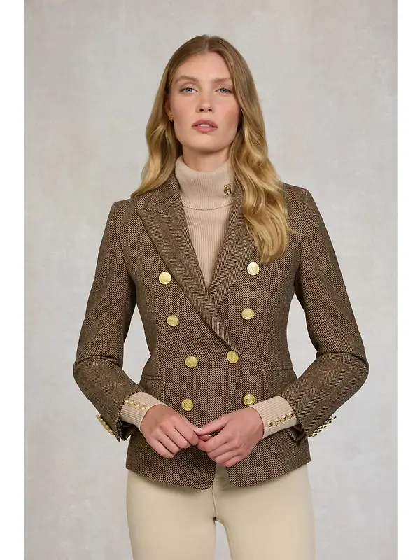 Holland Cooper Women's Knightsbridge Blazer - Large Scale Brown Herringbone Image 2