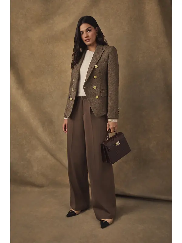 Holland Cooper Women's Knightsbridge Blazer - Large Scale Brown Herringbone Image 3