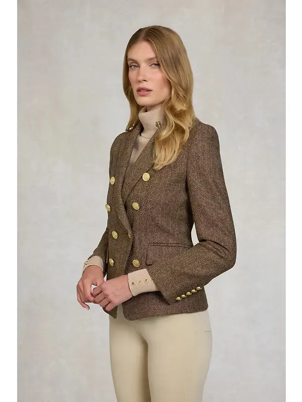 Holland Cooper Women's Knightsbridge Blazer - Large Scale Brown Herringbone Image 4