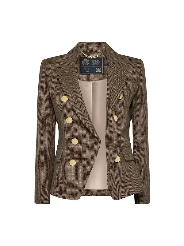 Holland Cooper Women's Knightsbridge Blazer - Large Scale Brown Herringbone Image 7