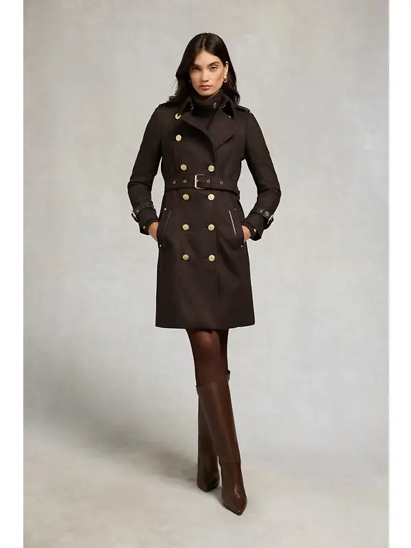 Holland Cooper Women's Marlborough Trench Coat - Chocolate Herringbone Image 3