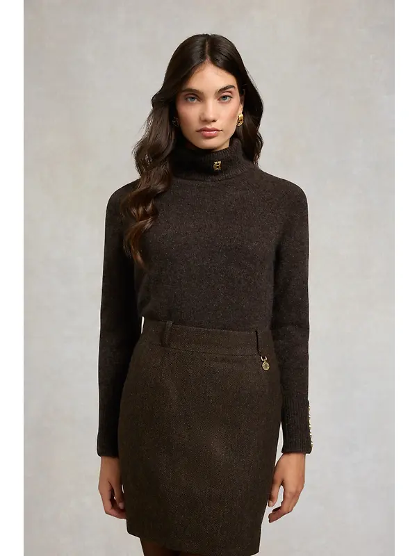 Holland Cooper Women's Regency Skirt - Chocolate Herringbone Image 2