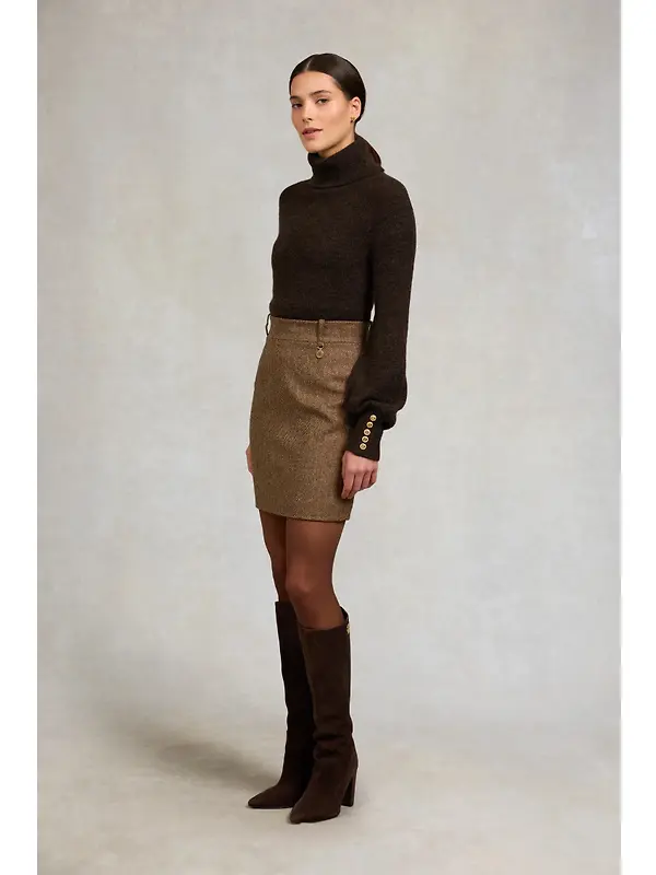Holland Cooper Women's Regency Skirt - Large Scale Brown Herringbone Image 3