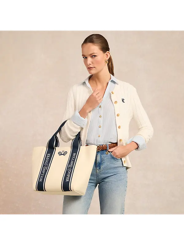 Holland Cooper Women's Racquets Tote - Ecru Navy Image 3