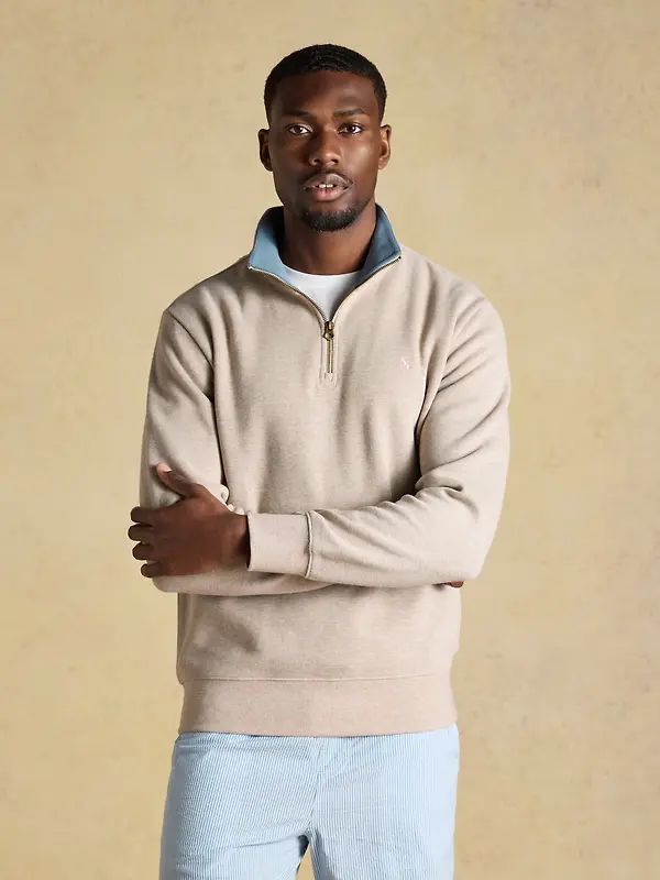 Joules Men's Alistair French Ribbed Quarter Zip Sweatshirt - Oatmeal Image 2