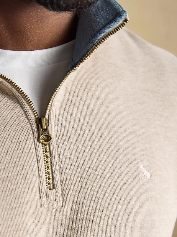 Joules Men's Alistair French Ribbed Quarter Zip Sweatshirt - Oatmeal Image 4