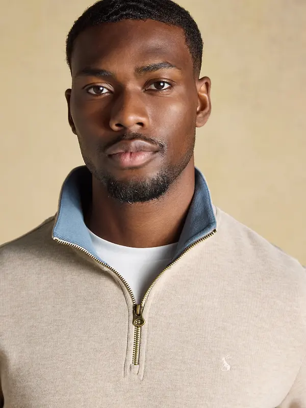 Joules Men's Alistair French Ribbed Quarter Zip Sweatshirt - Oatmeal Image 6